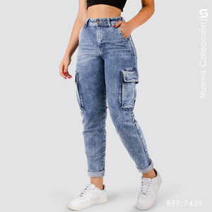 Mom Jeans Cargo Tiro Alto S7439