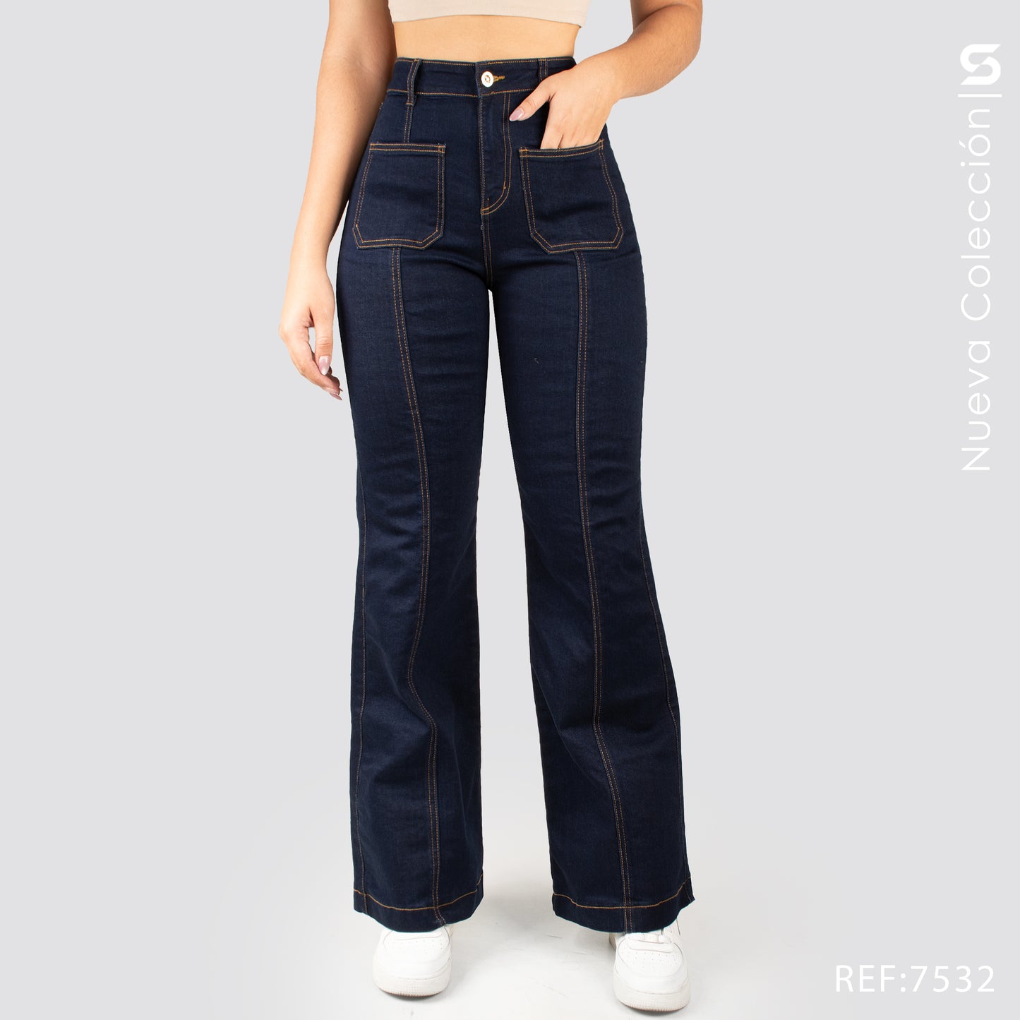 Jeans Mom Bota Ancha Alto S7532