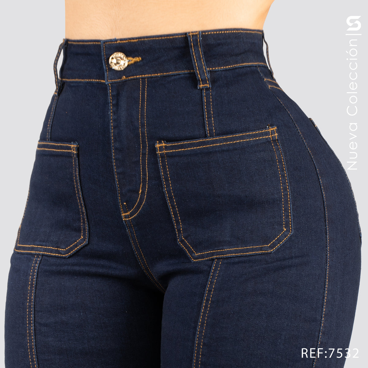 Jeans Mom Bota Ancha Alto S7532