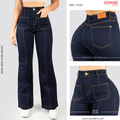 Jeans Mom Bota Ancha Alto S7532