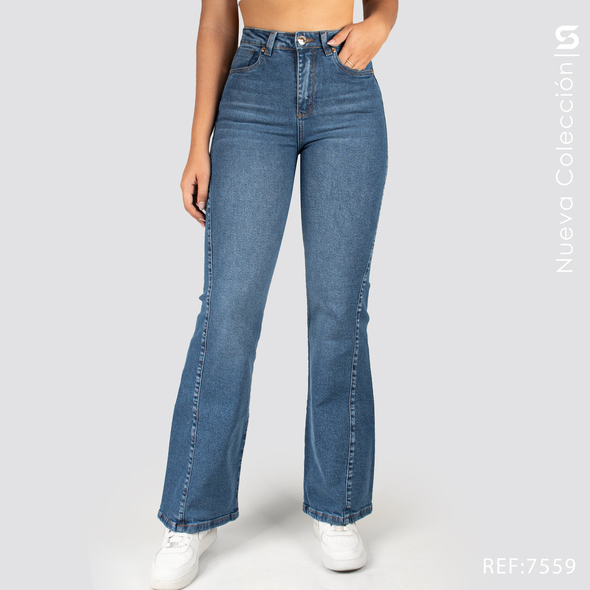 Jean Mom Bota Ancha Tiro Alto S7559