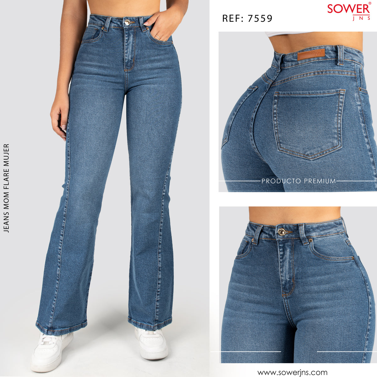 Jean Mom Bota Ancha Tiro Alto S7559