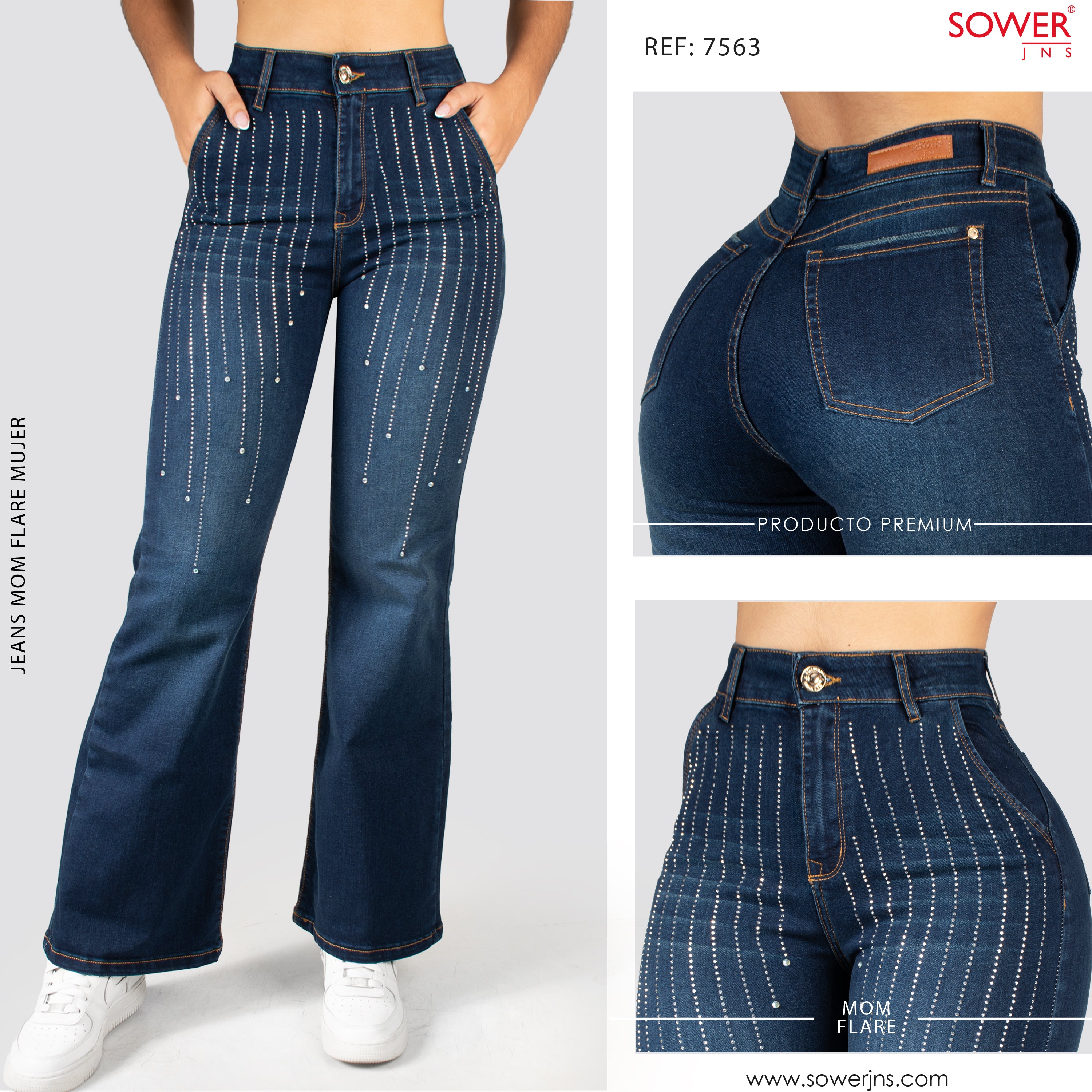 Jeans Mom Bota Ancha Tiro Alto S7563-P