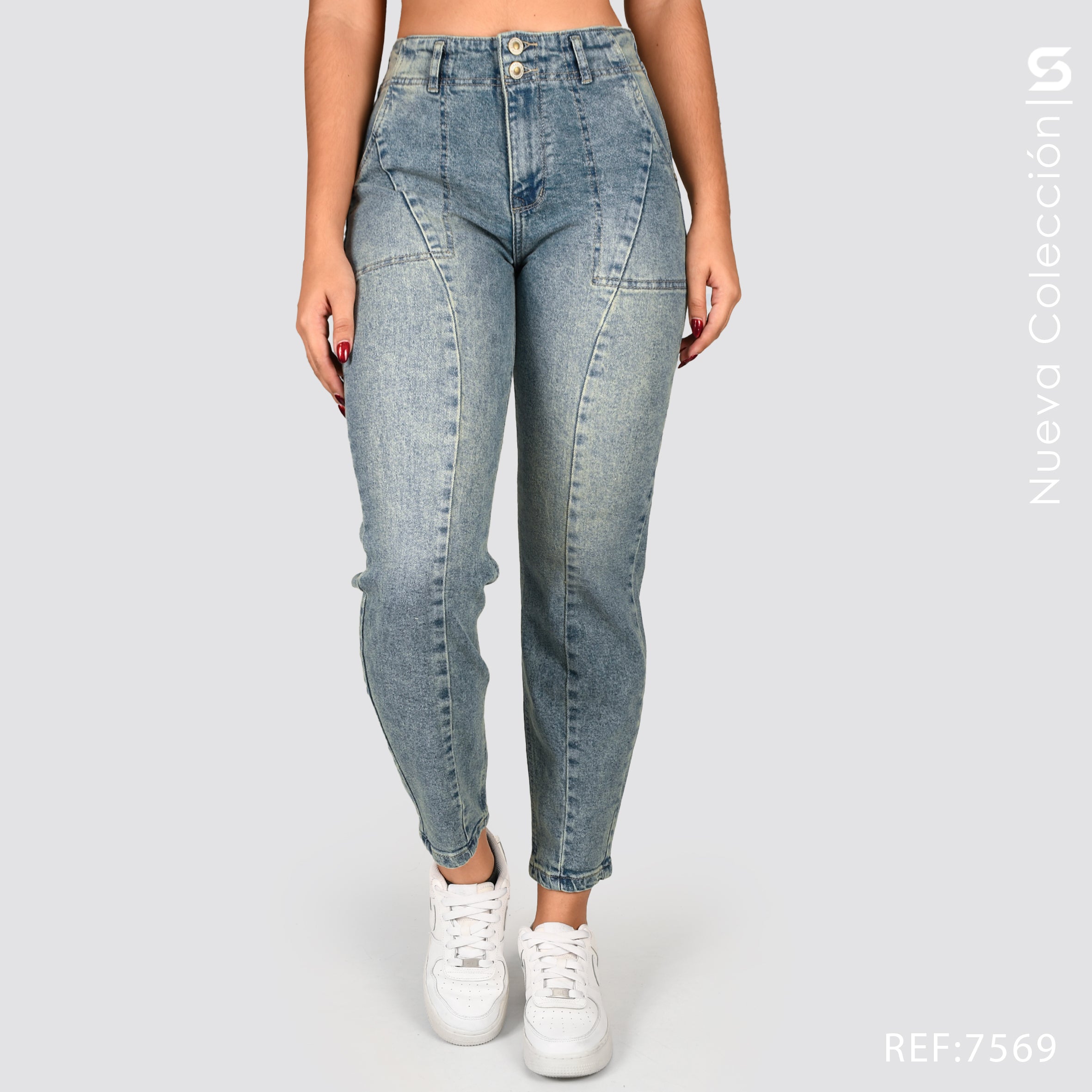 Jeans Mom Fit Tiro Alto S7569