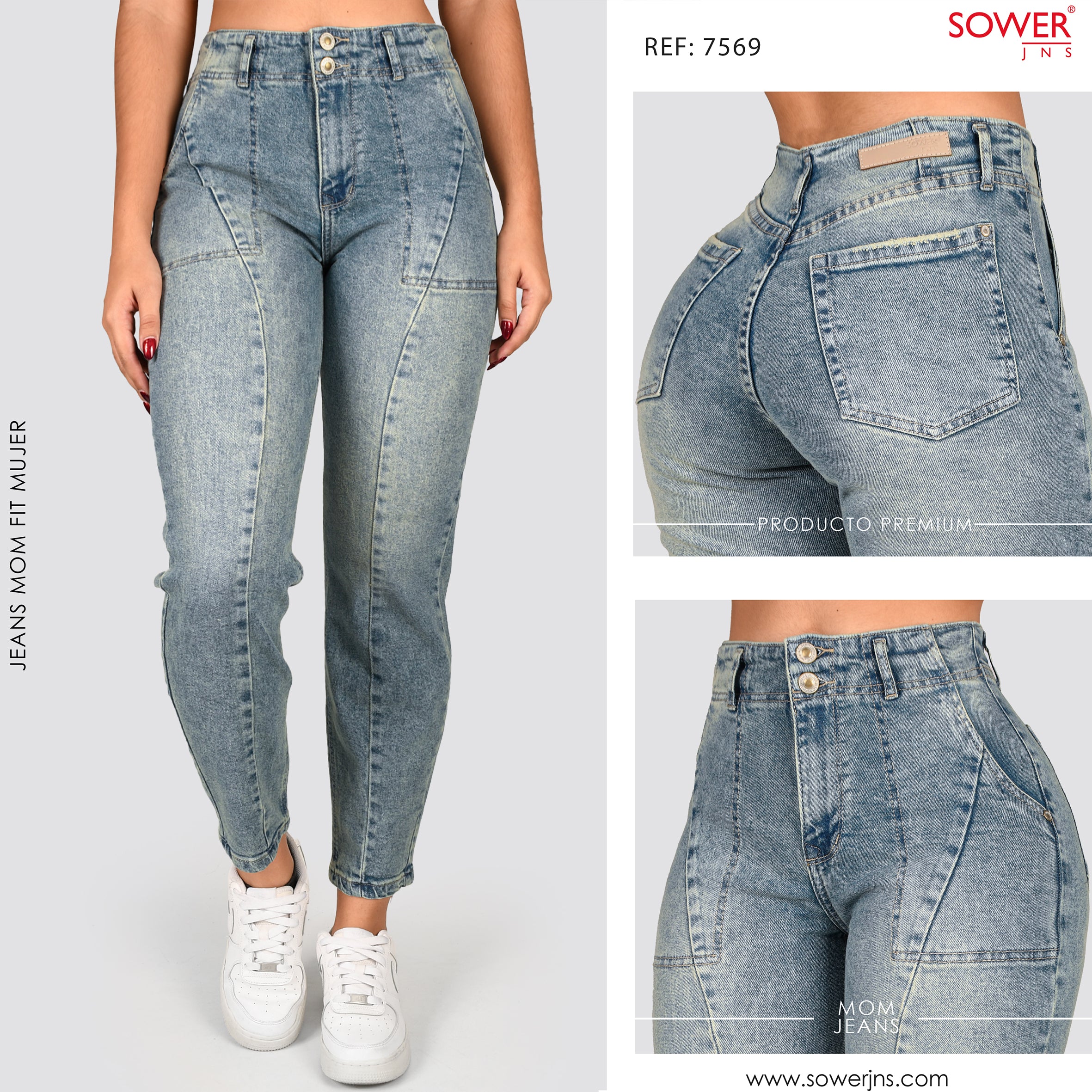 Jeans Mom Fit Tiro Alto S7569