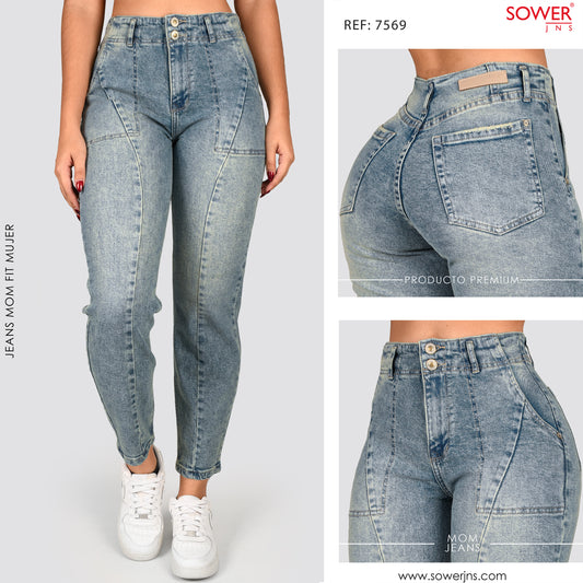 Jeans Mom Fit Tiro Alto S7569