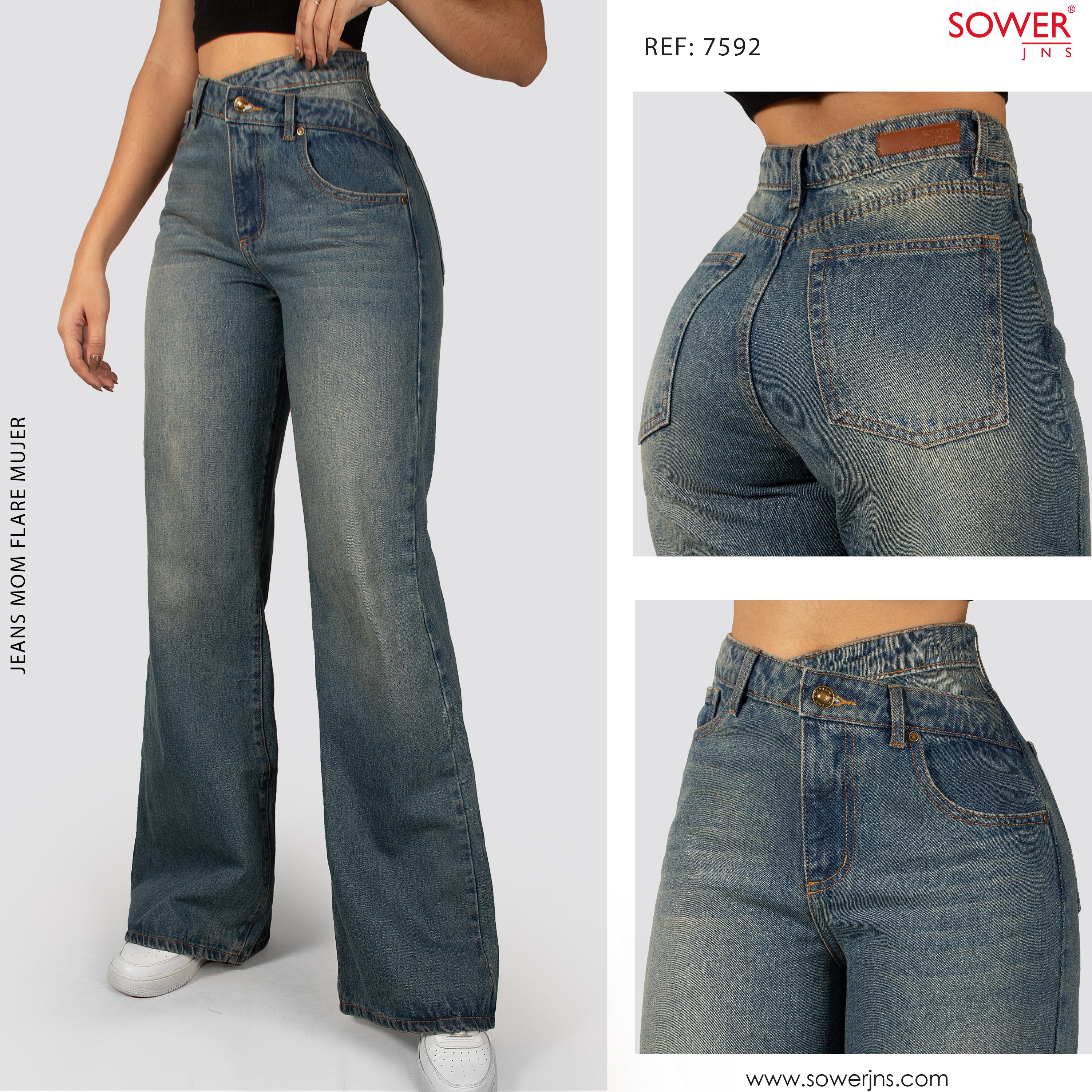 Jeans Mom Flare Rigido Tiro Alto S7592