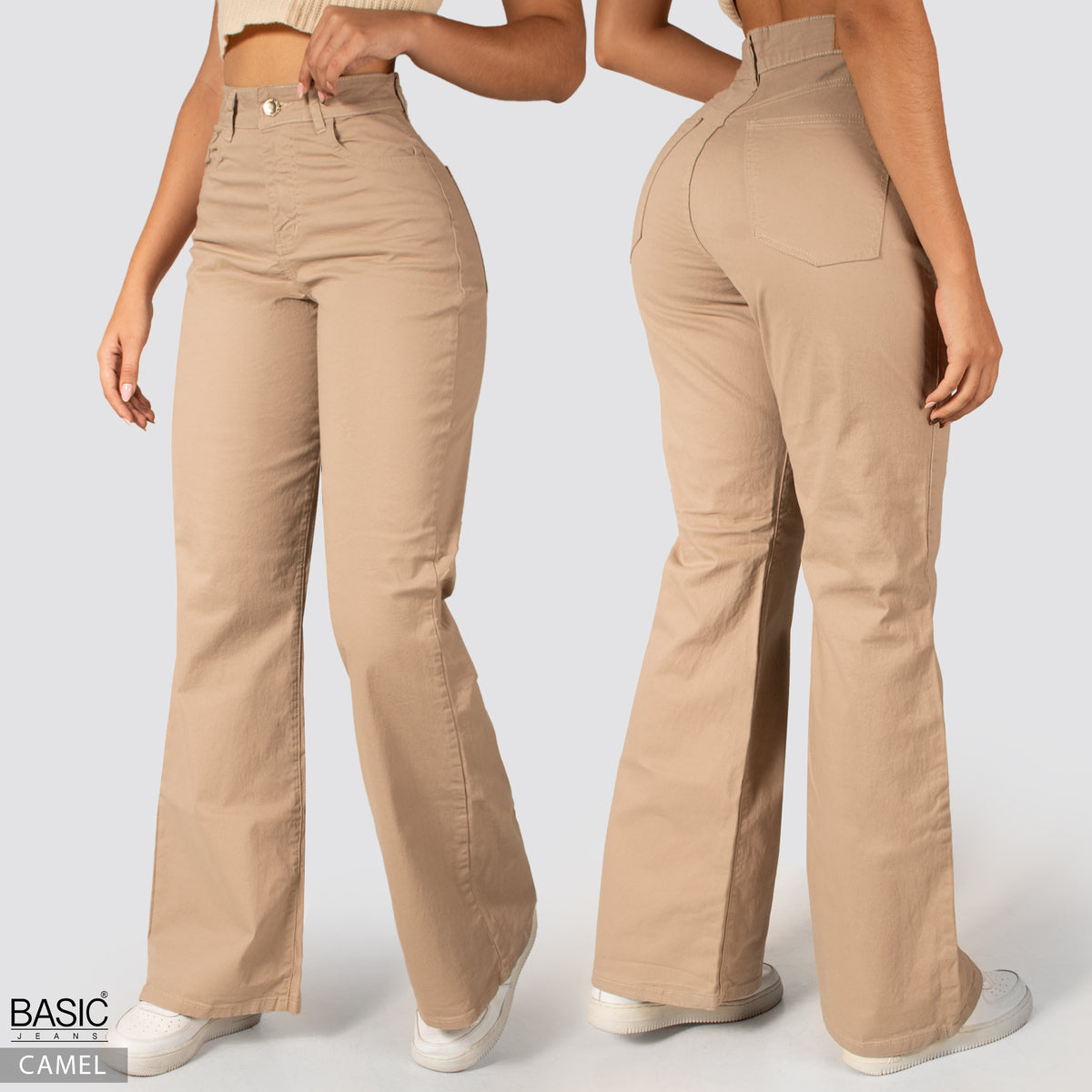 Pantalón  Mom Flare Tiro Alto Camel