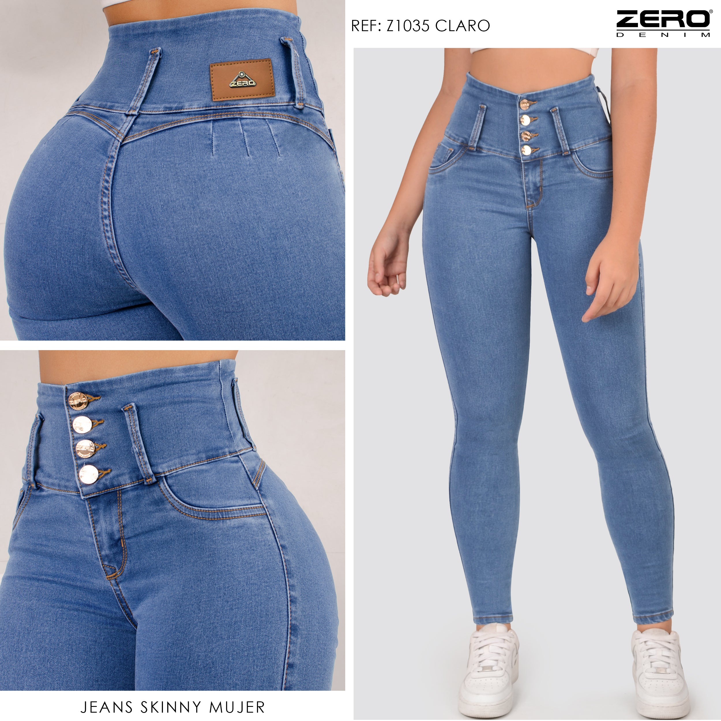 Jeans Skinny Tiro Alto Tono Claro Z1035