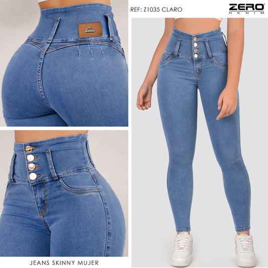 Jeans Skinny Tiro Alto Tono Claro Z1035