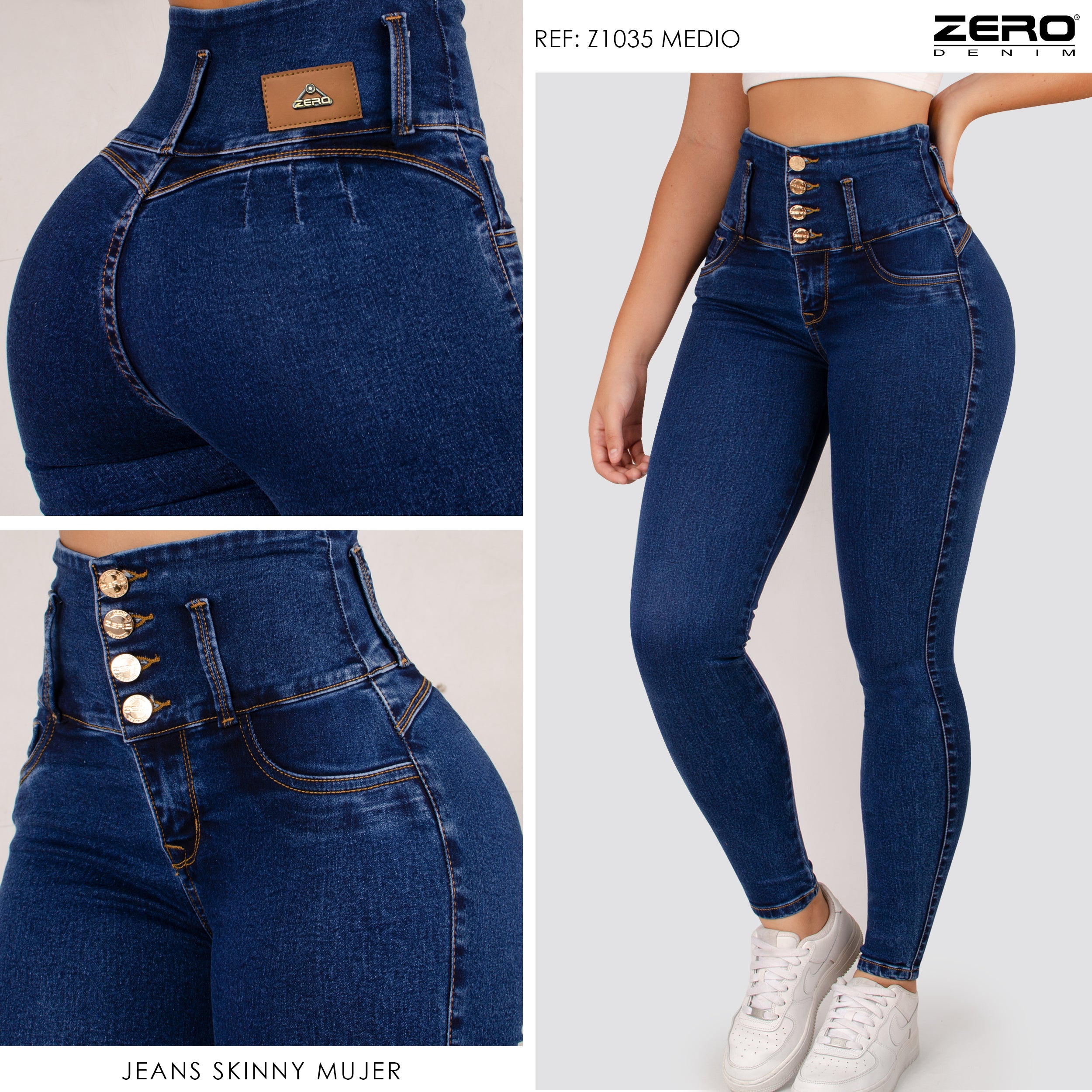 Jeans Skinny Tiro Alto Tono Medio Z1035