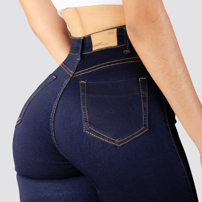 Jeans Skinny Tiro Alto Tono Oscuro Basic