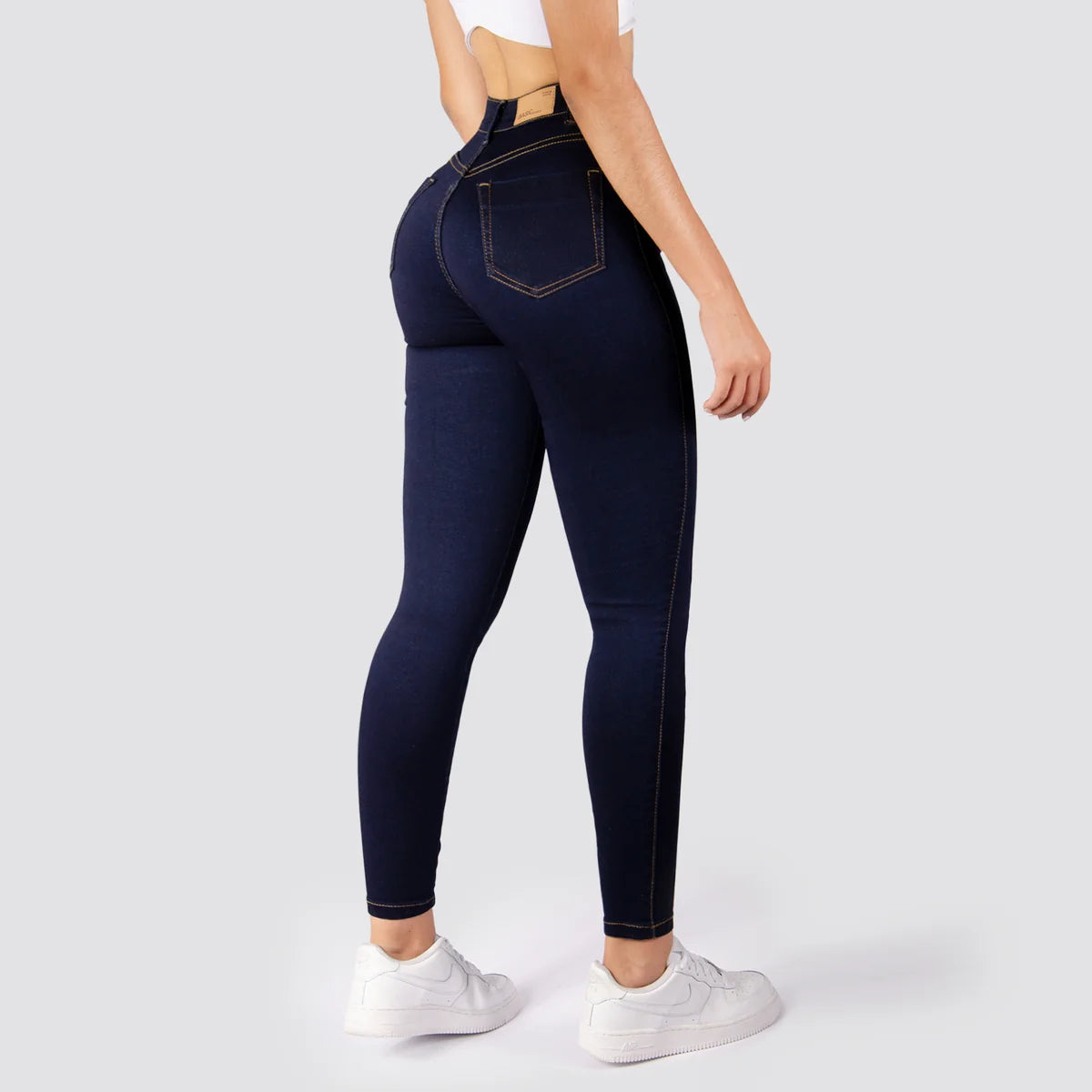 Jeans Skinny Tiro Alto Tono Oscuro Basic