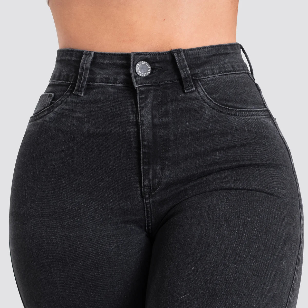 Jeans Skinny Tiro Alto Basic Gris