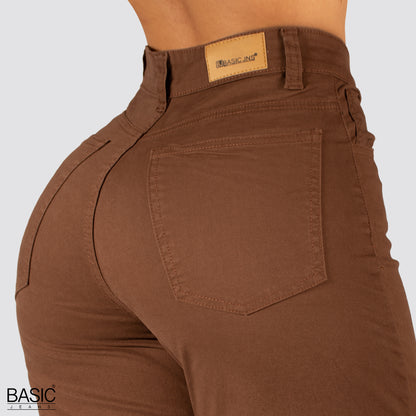 Pantalón  Mom Flare Tiro Alto Marron