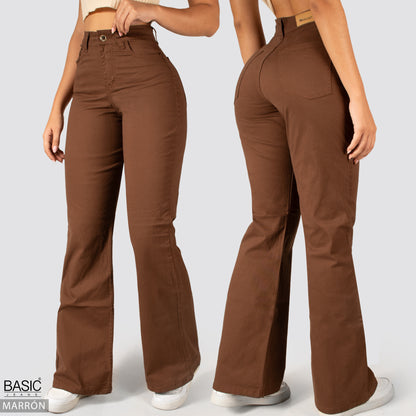 Pantalón  Mom Flare Tiro Alto Marron