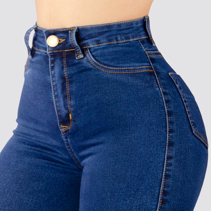 Jeans Skinny Tiro Alto Tono Medio Basic